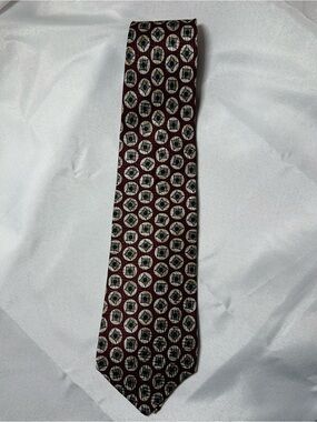 Vintage Stonehenge Men’s Silk Tie Burgundy Geometric Medallion 90s USA
